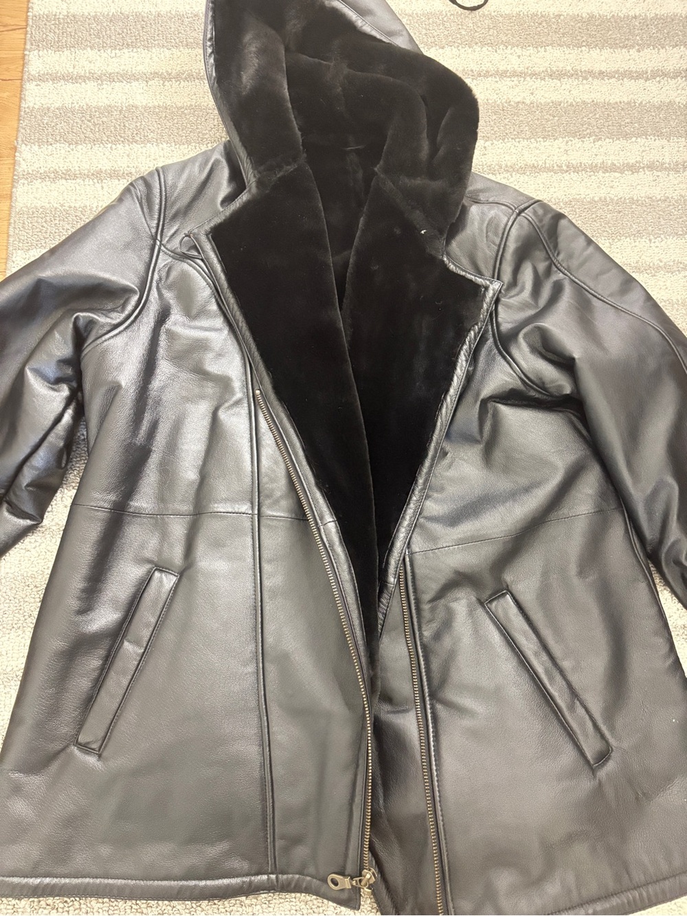 Wilsons Leather Black Hooded Shearling-Lined Leather Jacket